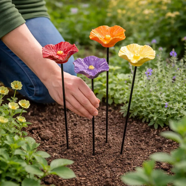 Garden Pollinator Ceramic Flower Stakes - Handmade Weatherproof Bee Feeders
