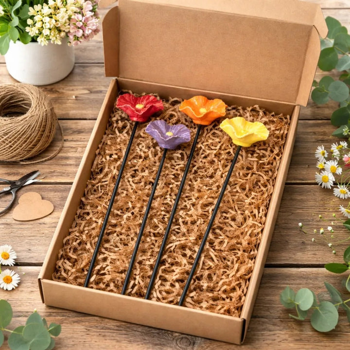 Garden Pollinator Ceramic Flower Stakes - Handmade Weatherproof Bee Feeders