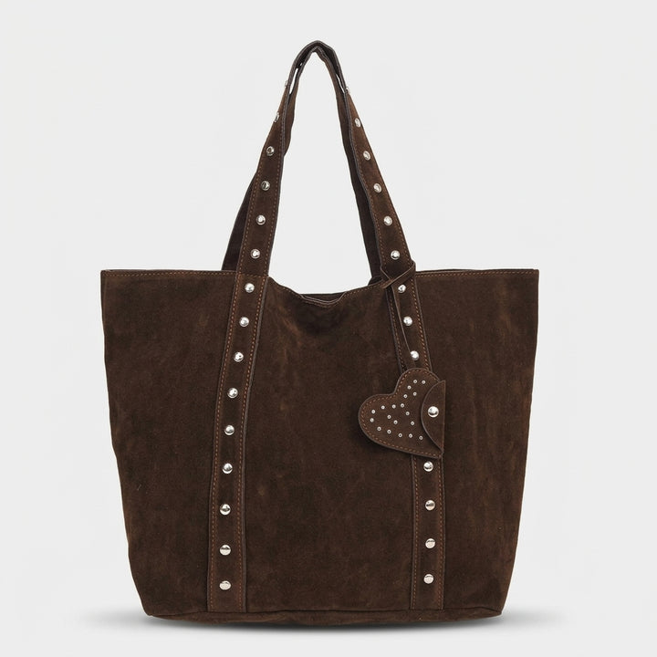Vera – Large Suede Shoulder Tote Bag with Rivet Detail