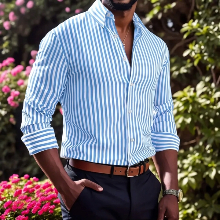 Classic Striped Long Sleeve Button Shirt for Men