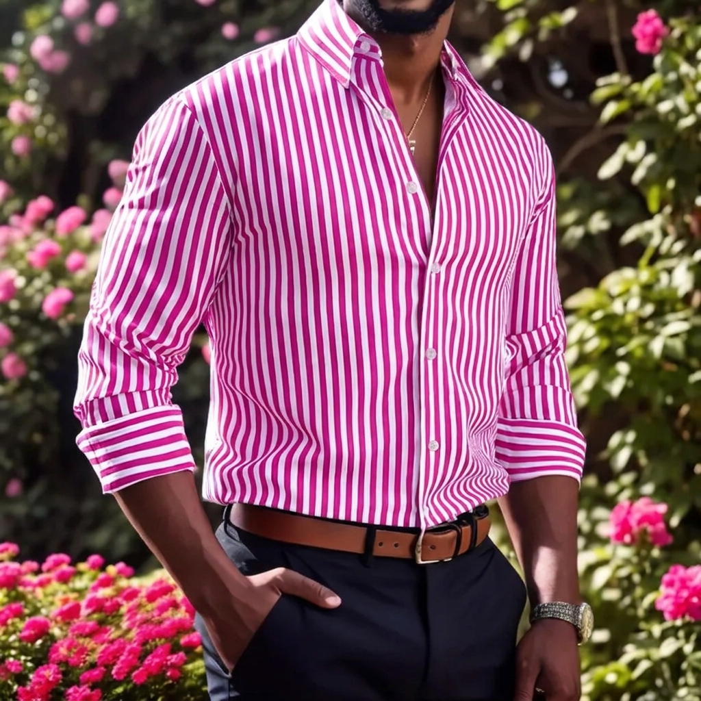 Classic Striped Long Sleeve Button Shirt for Men
