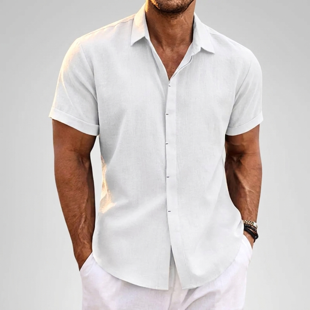 Men's Breathable Linen Blend Casual Short Sleeve Shirt - Loose Fit