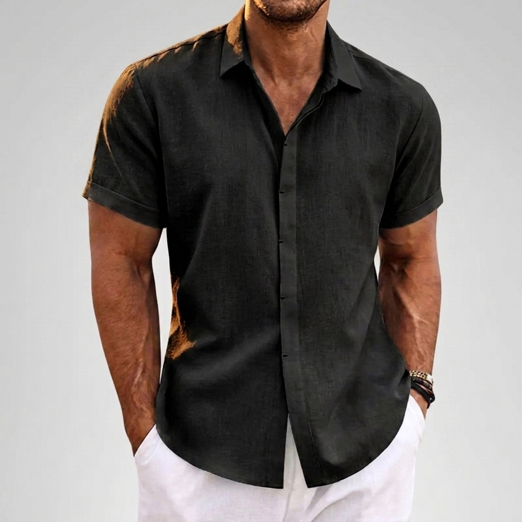 Men's Breathable Linen Blend Casual Short Sleeve Shirt - Loose Fit