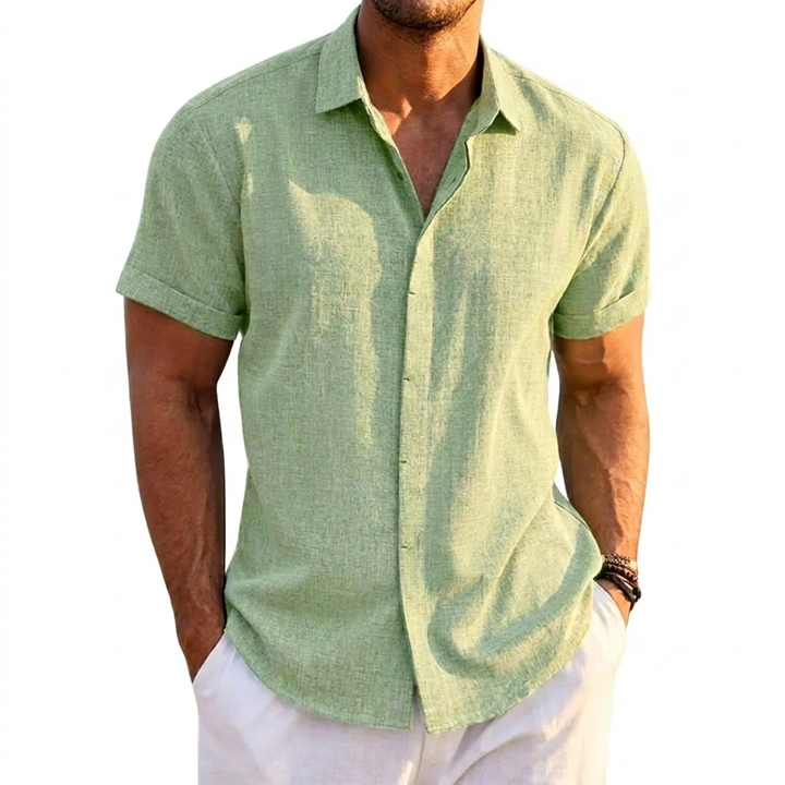 Men's Breathable Linen Blend Casual Short Sleeve Shirt - Loose Fit