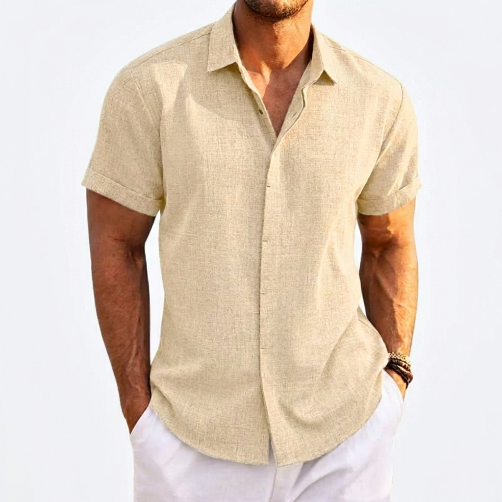 Men's Breathable Linen Blend Casual Short Sleeve Shirt - Loose Fit