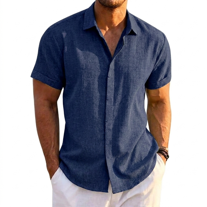 Men's Breathable Linen Blend Casual Short Sleeve Shirt - Loose Fit