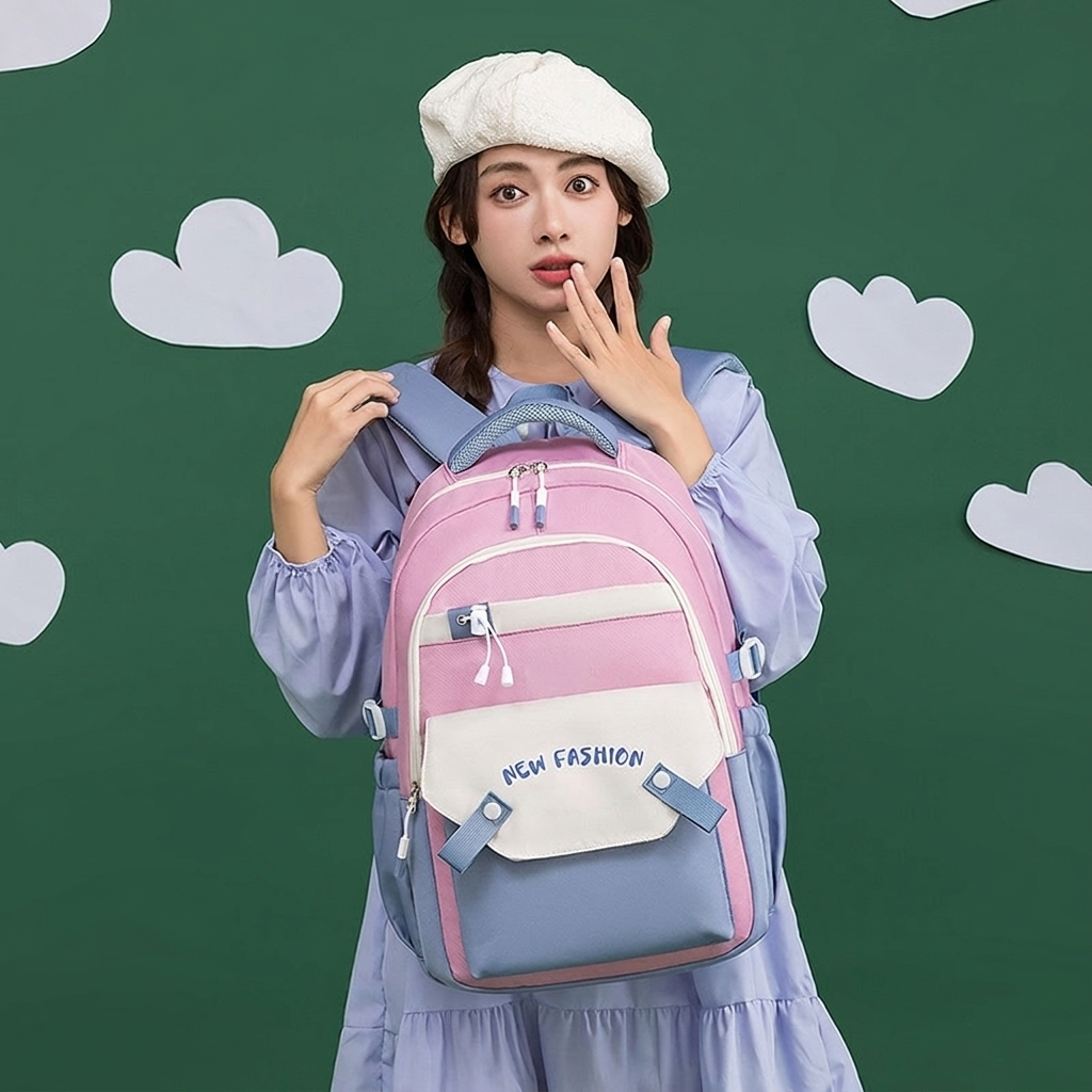 Vibrant Contrast Student Backpack with Spacious Storage