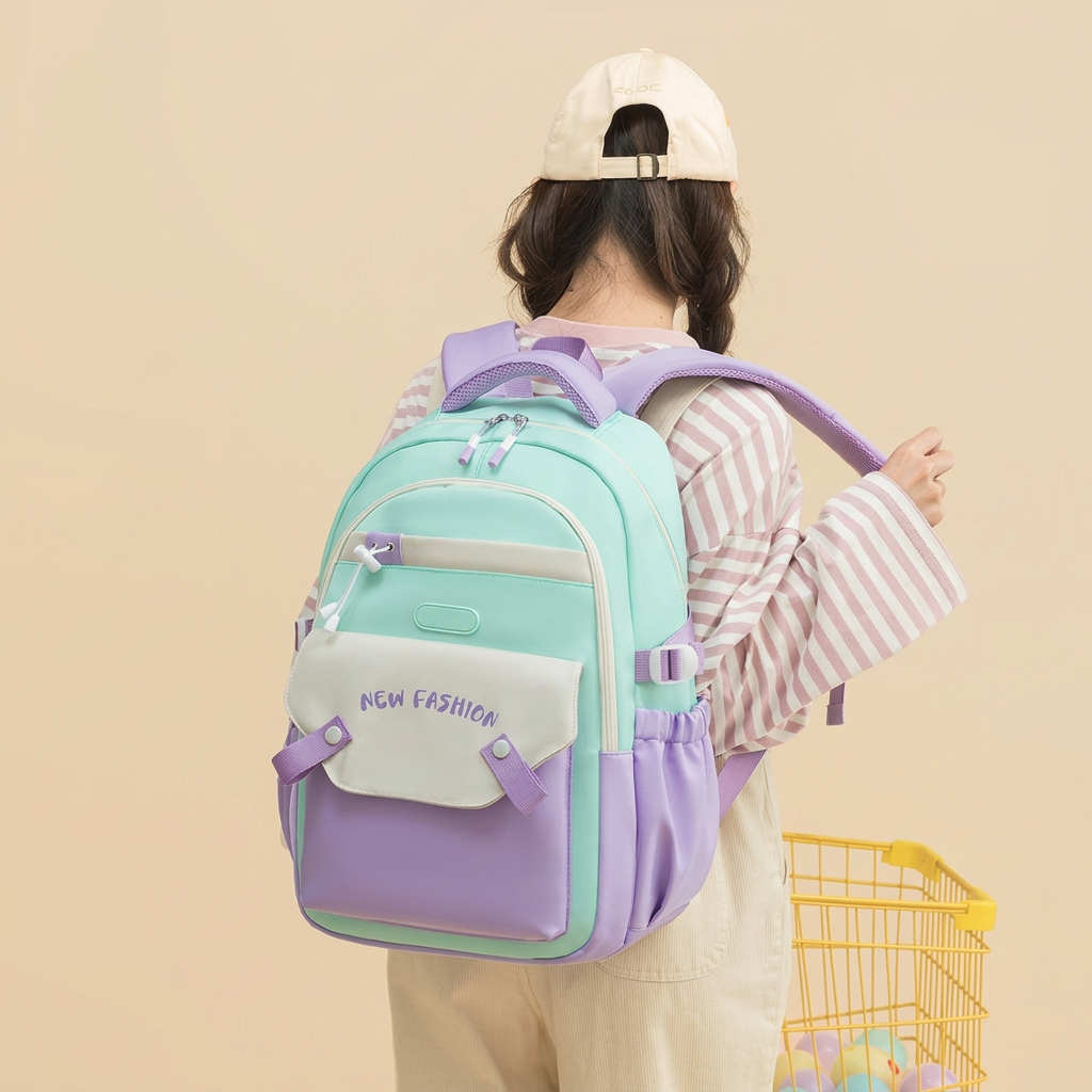 Vibrant Contrast Student Backpack with Spacious Storage
