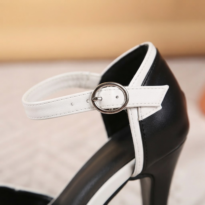 Abstract Pattern Leather Heel with Adjustable Ankle Strap