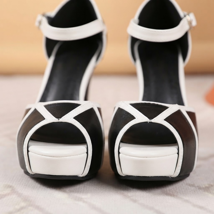 Abstract Pattern Leather Heel with Adjustable Ankle Strap