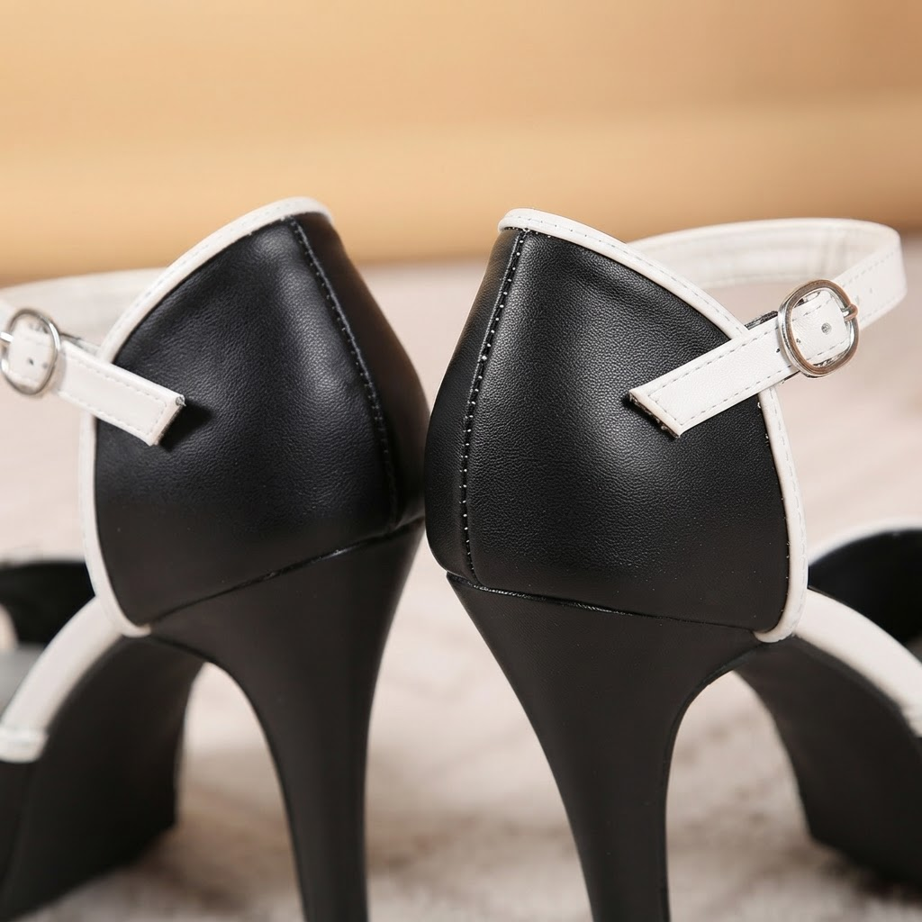 Abstract Pattern Leather Heel with Adjustable Ankle Strap