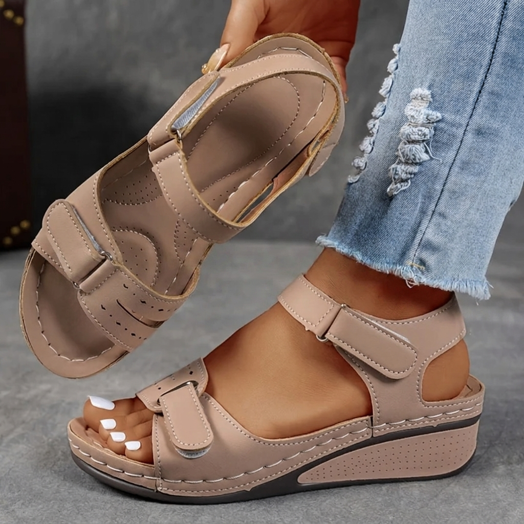 Comfort Platform Strap Sandals - Wide Fit Adjustable Velcro for Women