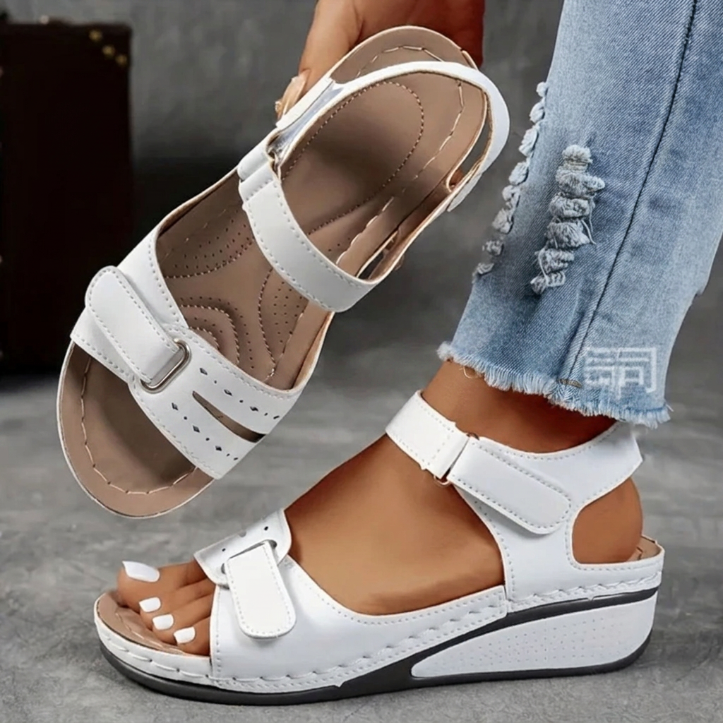 Comfort Platform Strap Sandals - Wide Fit Adjustable Velcro for Women