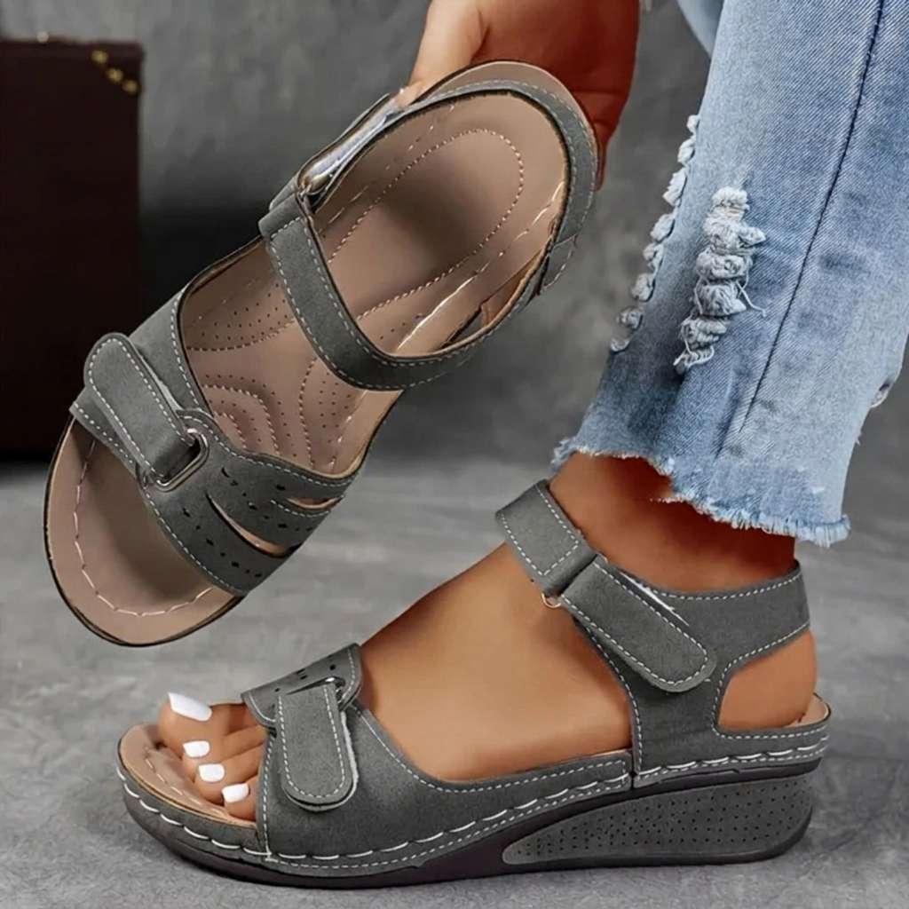 Comfort Platform Strap Sandals - Wide Fit Adjustable Velcro for Women