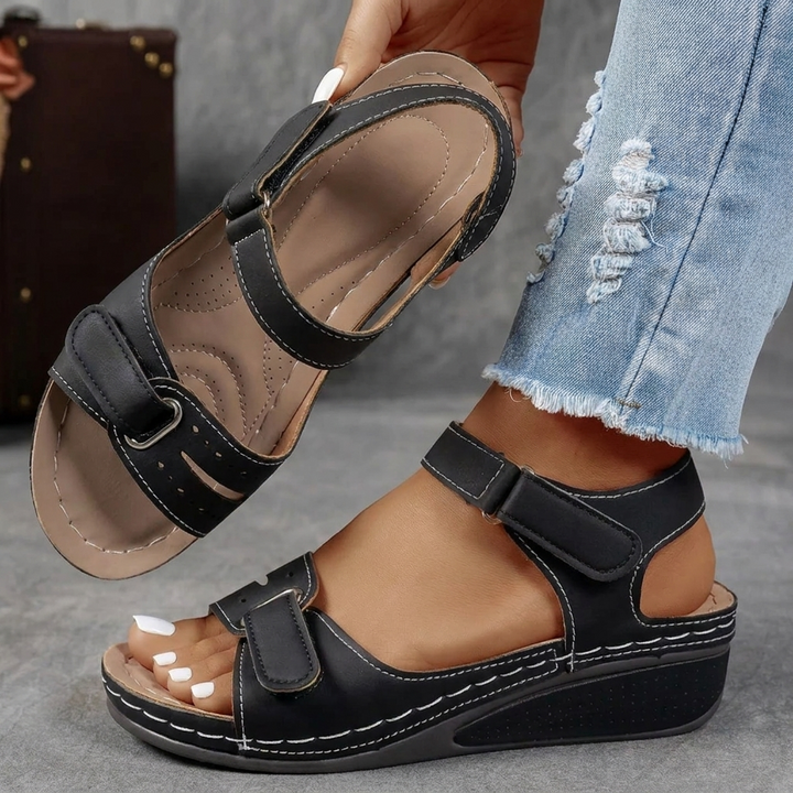 Comfort Platform Strap Sandals - Wide Fit Adjustable Velcro for Women