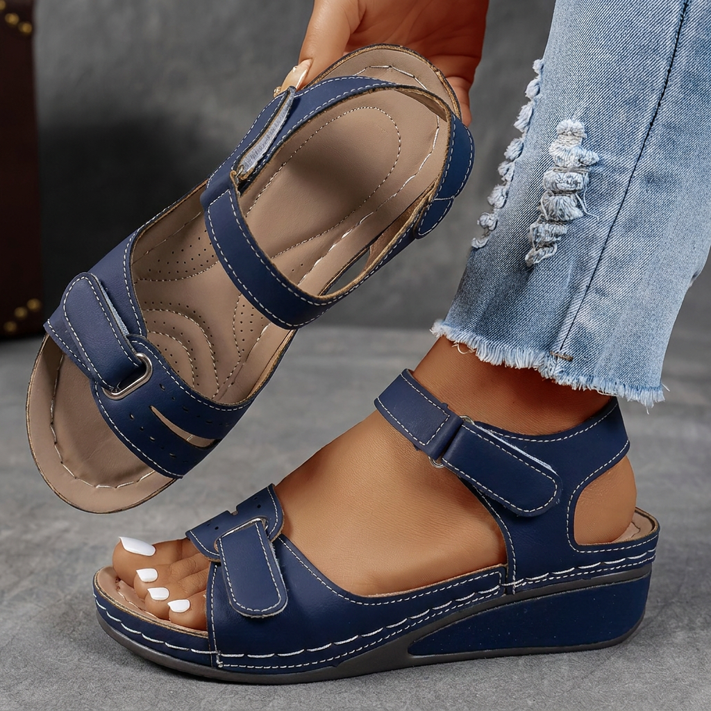 Comfort Platform Strap Sandals - Wide Fit Adjustable Velcro for Women