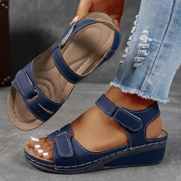 Comfort Platform Strap Sandals - Wide Fit Adjustable Velcro for Women