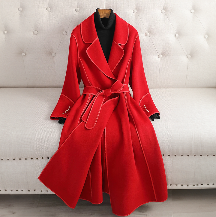 Women's Classic Wool Trench Coat with Adjustable Belt – Tailored Fit for Office to Casual