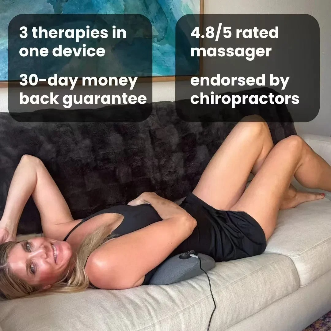Back Pain Massager with Heat & Vibration Massage, Back Support for Sciatica Relief, Lumbar Pain & Posture Correction – 3-in-1 Home Treatment
