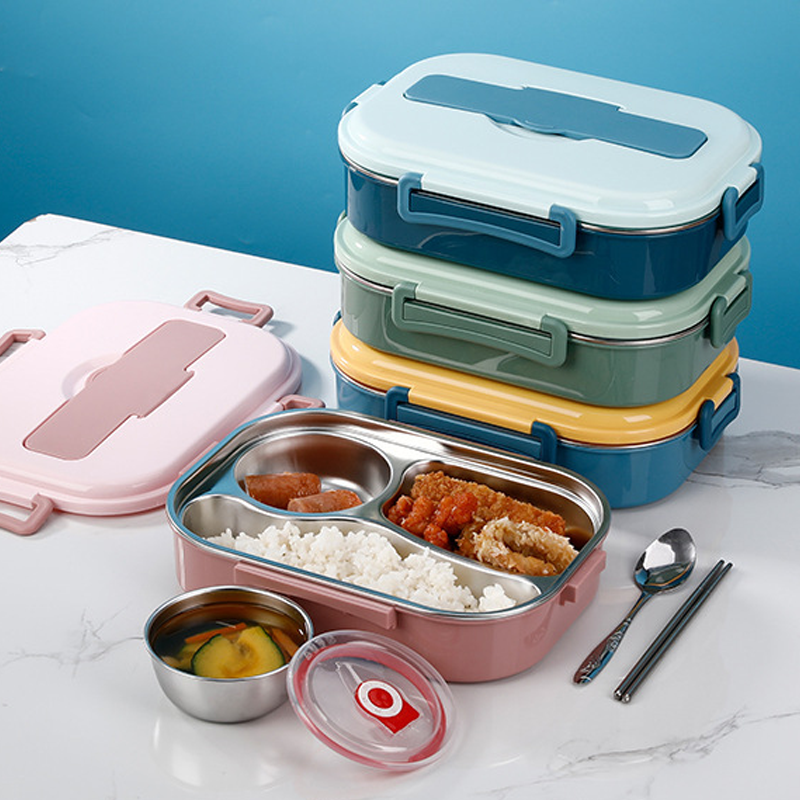 Insulated Bento Box in Stainless Steel with Four Compartments