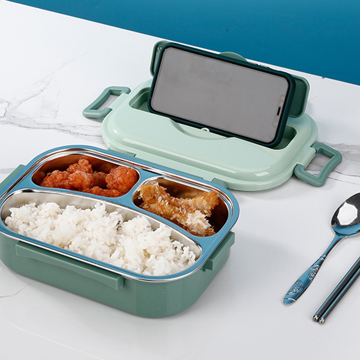 Insulated Bento Box in Stainless Steel with Four Compartments