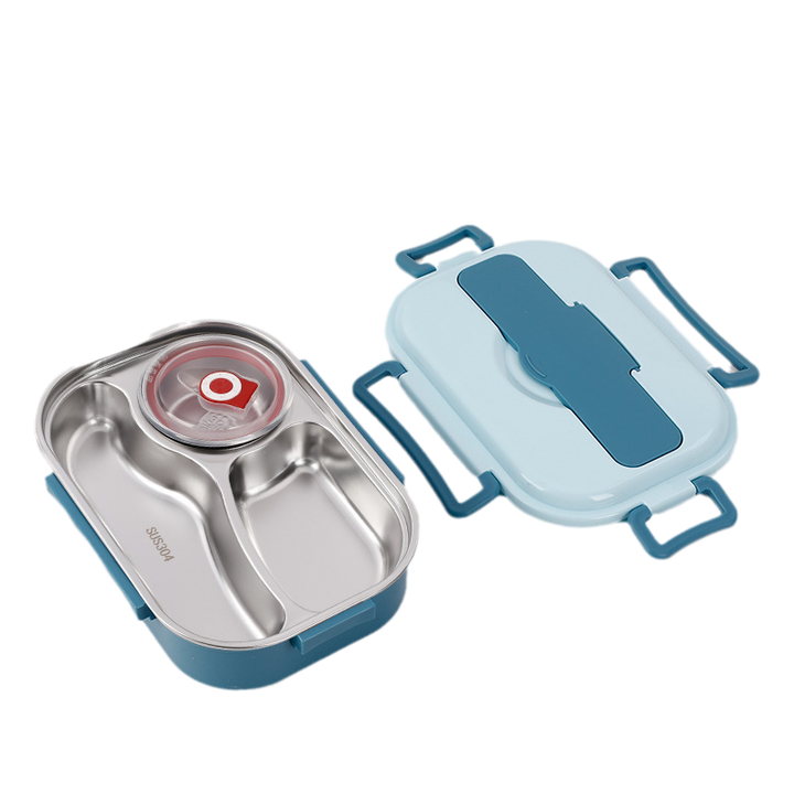 Insulated Bento Box in Stainless Steel with Four Compartments