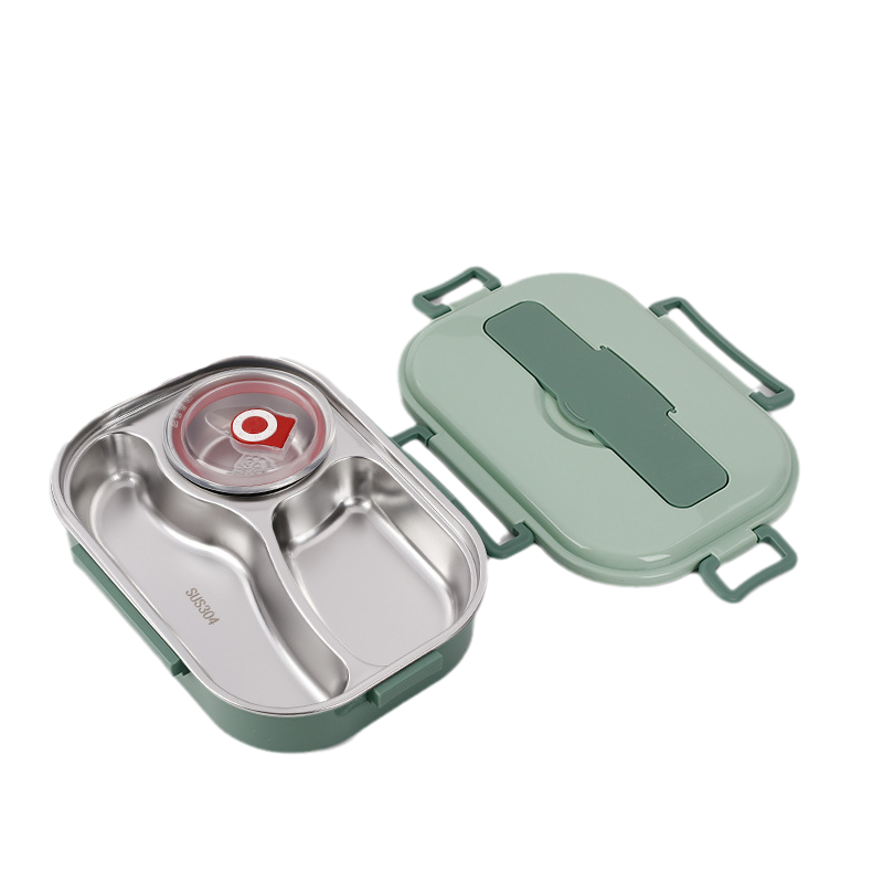 Insulated Bento Box in Stainless Steel with Four Compartments