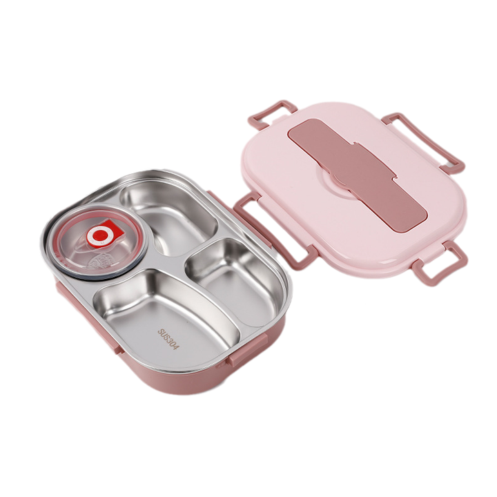 Insulated Bento Box in Stainless Steel with Four Compartments