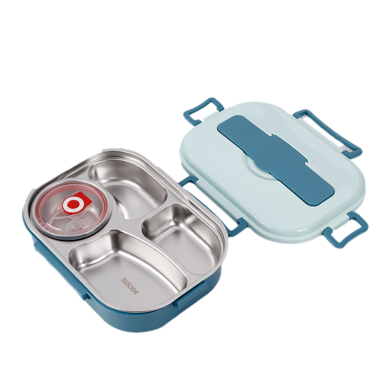 Insulated Bento Box in Stainless Steel with Four Compartments