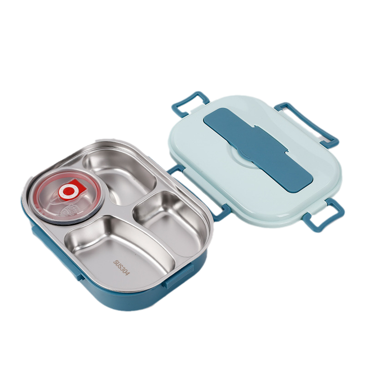 Insulated Bento Box in Stainless Steel with Four Compartments