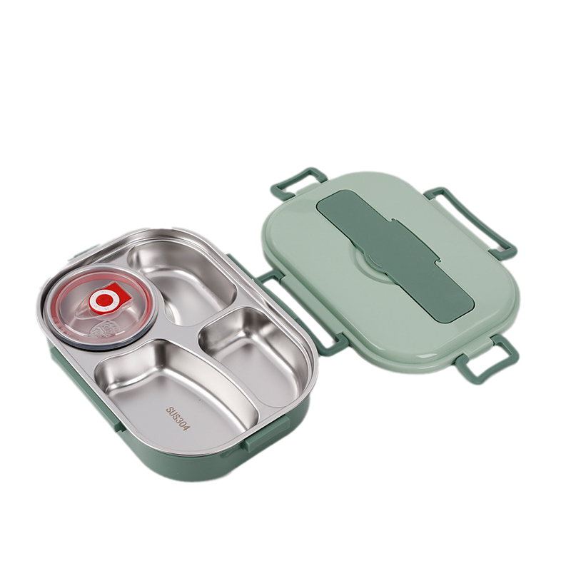 Insulated Bento Box in Stainless Steel with Four Compartments