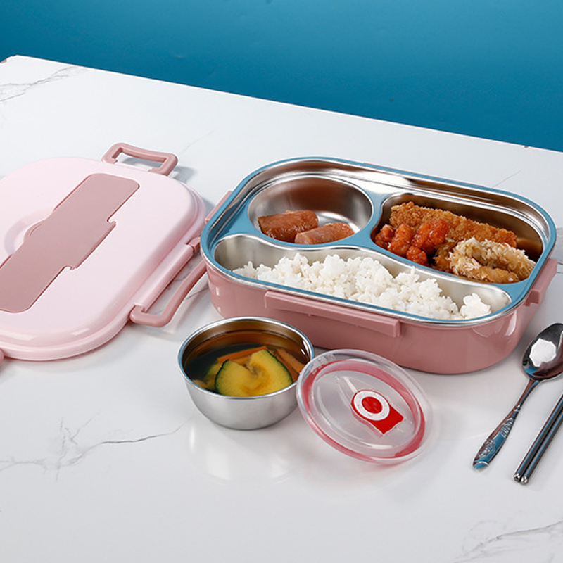 Insulated Bento Box in Stainless Steel with Four Compartments