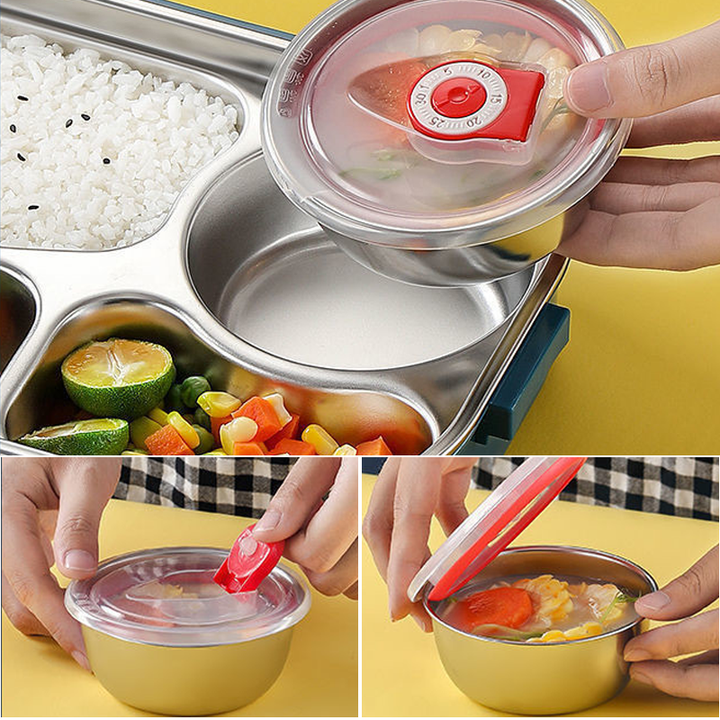 Insulated Bento Box in Stainless Steel with Four Compartments