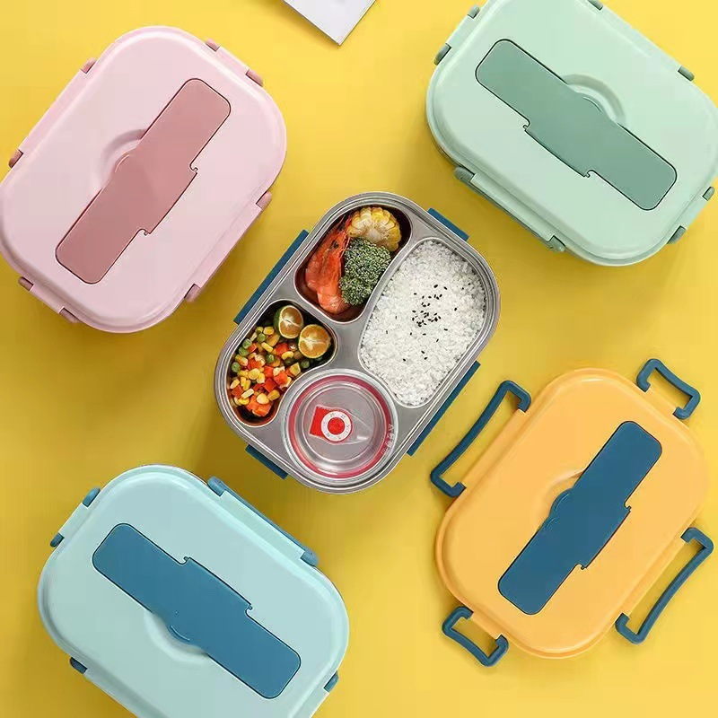 Insulated Bento Box in Stainless Steel with Four Compartments