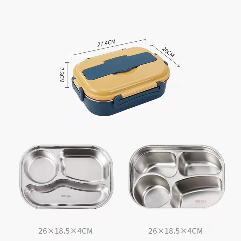 Insulated Bento Box in Stainless Steel with Four Compartments