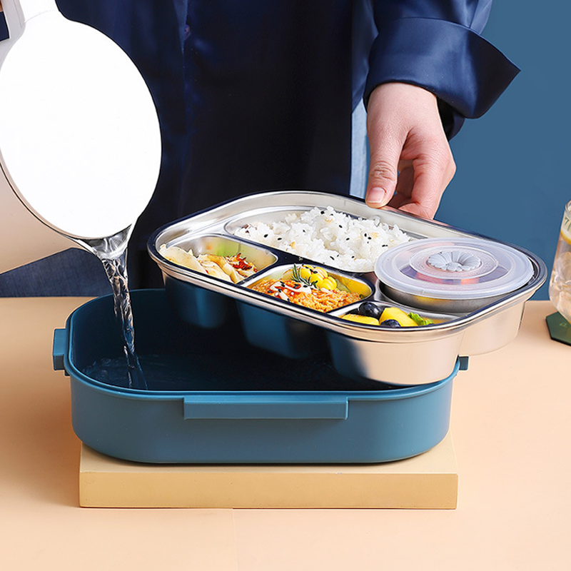 Insulated Bento Box in Stainless Steel with Four Compartments