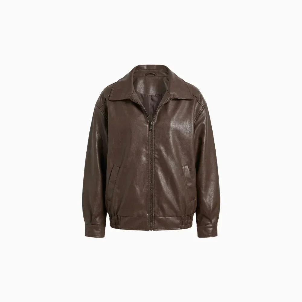 Urban Ease Oversized Faux Leather Jacket for Women – Relaxed Fit
