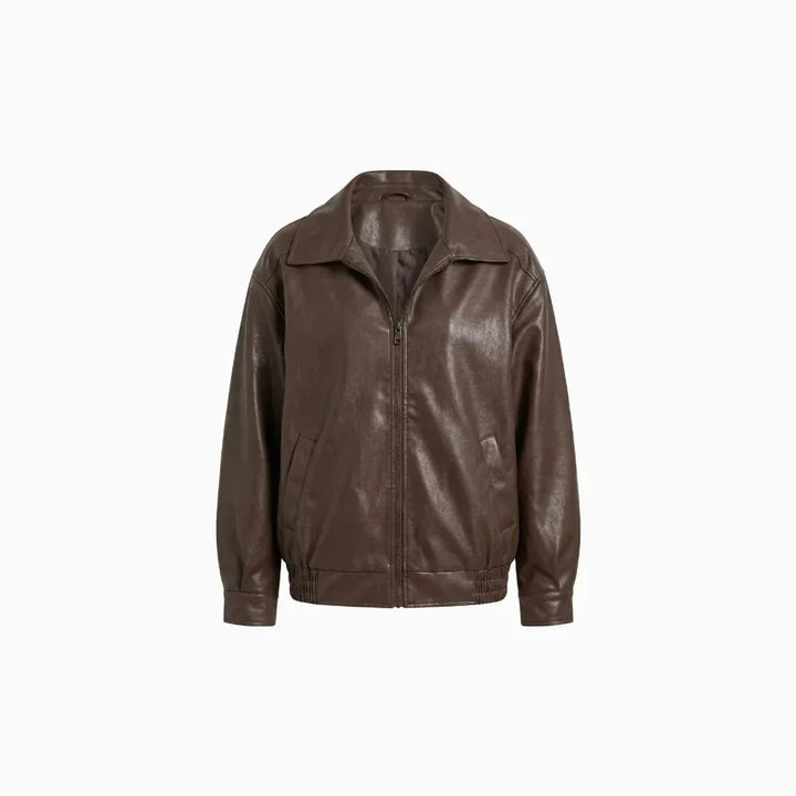 Urban Ease Oversized Faux Leather Jacket for Women – Relaxed Fit