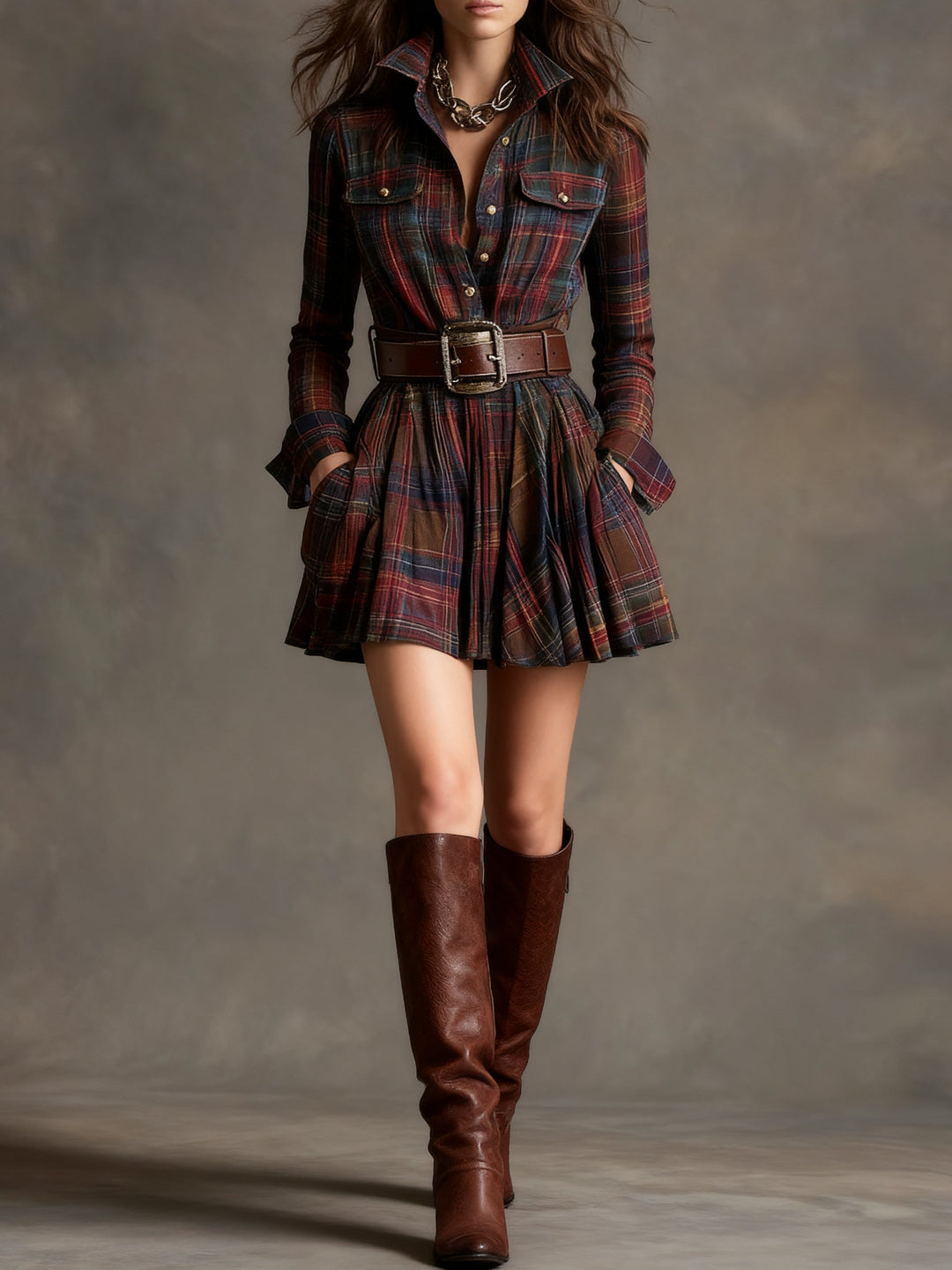 Magdalena | Elegant short checkered dress