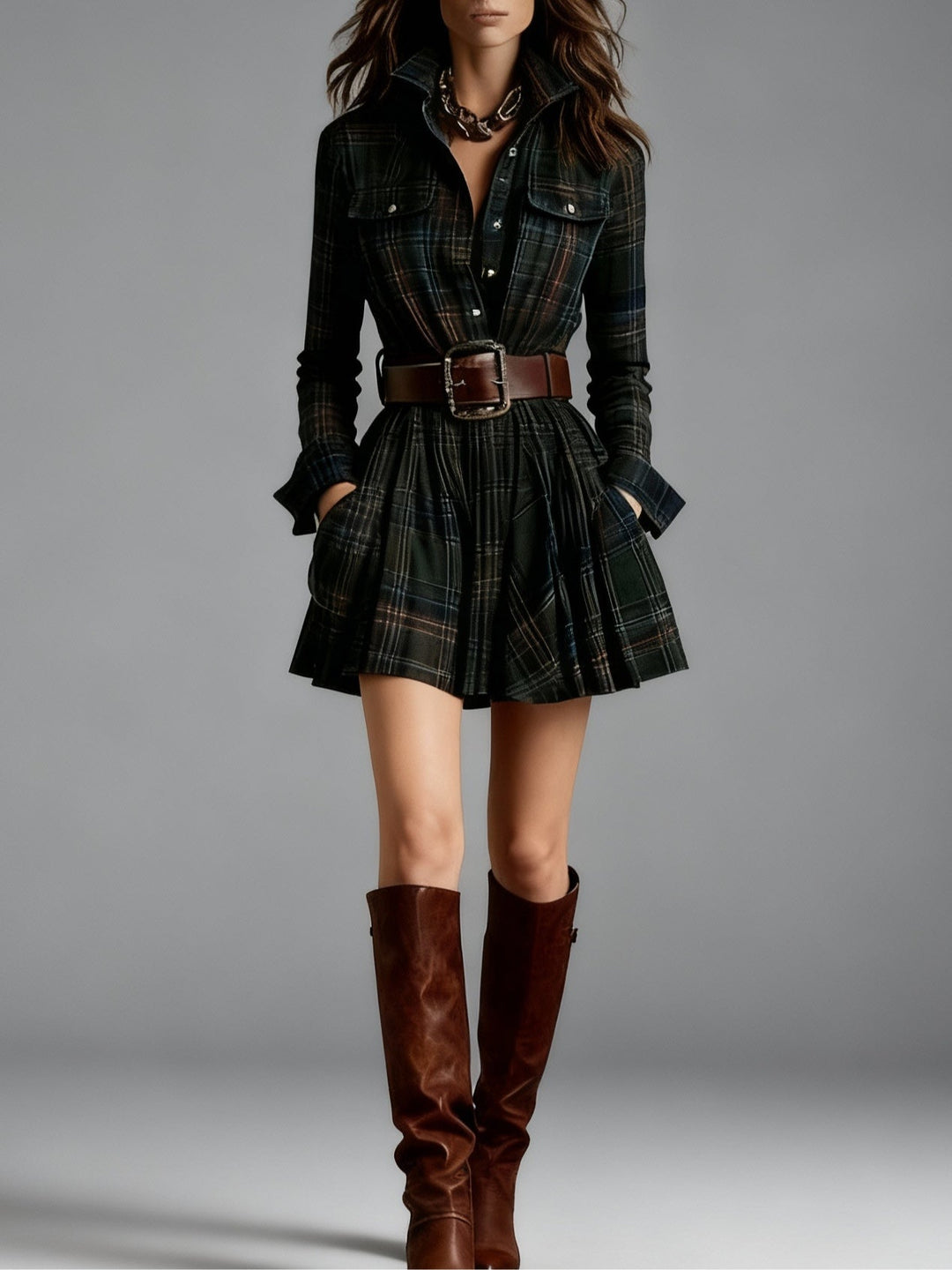 Magdalena | Elegant short checkered dress