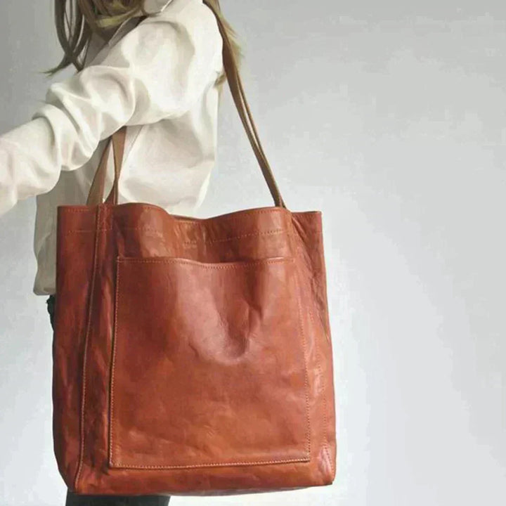 Premium Structured Leather Shoulder Bag with External Pocket