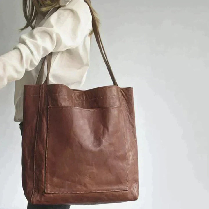 Premium Structured Leather Shoulder Bag with External Pocket