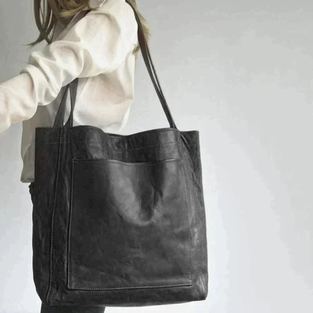 Premium Structured Leather Shoulder Bag with External Pocket