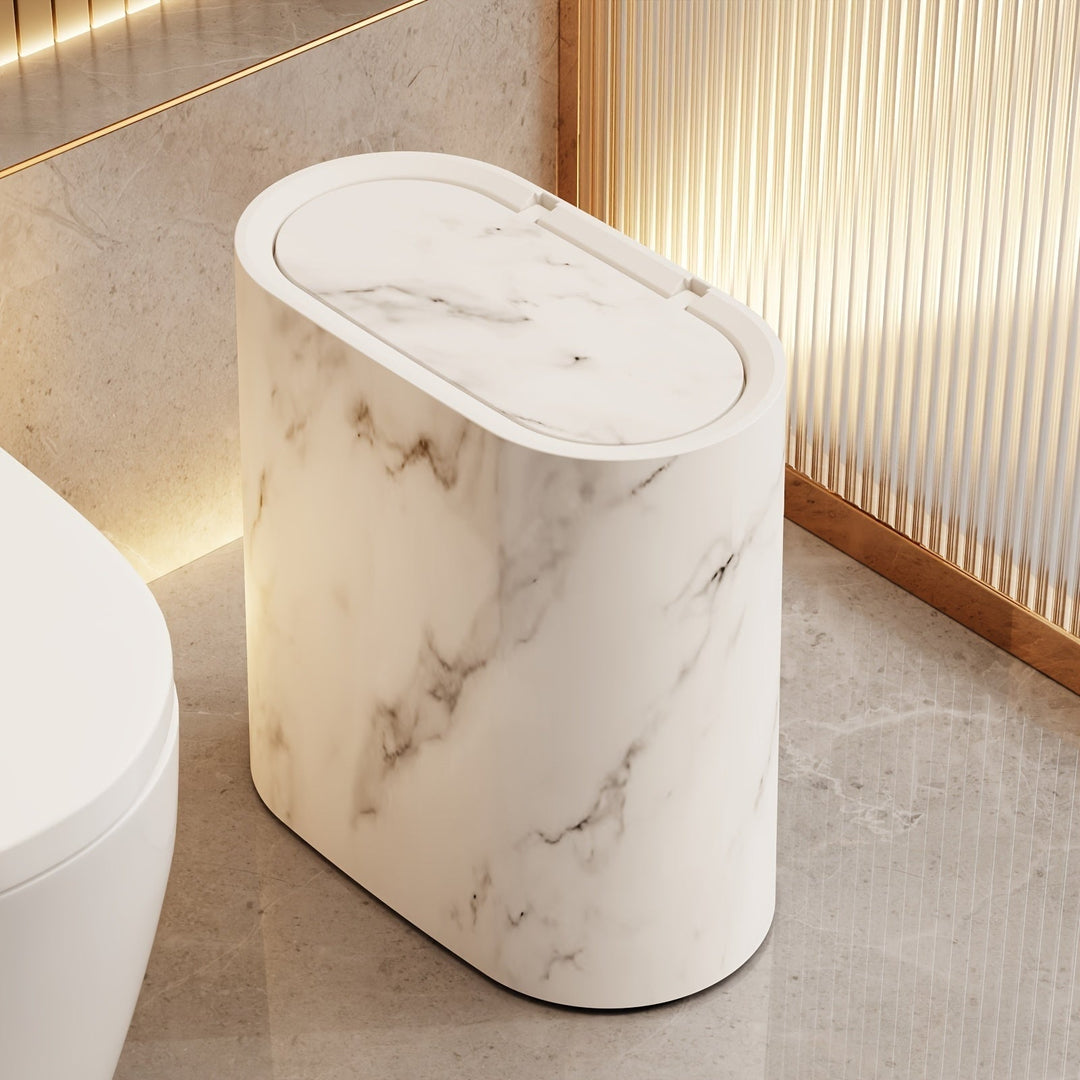 Compact Pedal-Operated Waste Bin with Oval Design - Modern Bathroom and Kitchen Trash Can
