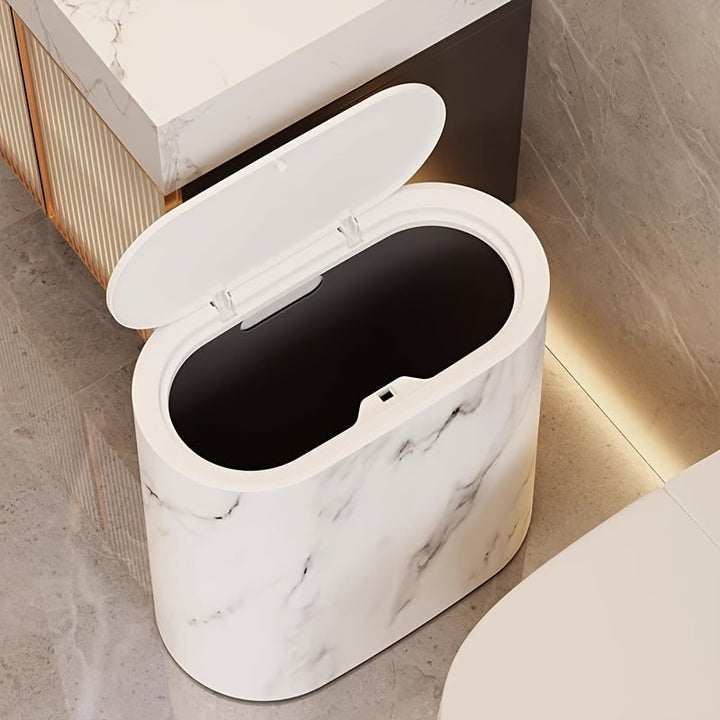 Compact Pedal-Operated Waste Bin with Oval Design - Modern Bathroom and Kitchen Trash Can