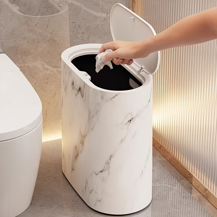 Compact Pedal-Operated Waste Bin with Oval Design - Modern Bathroom and Kitchen Trash Can