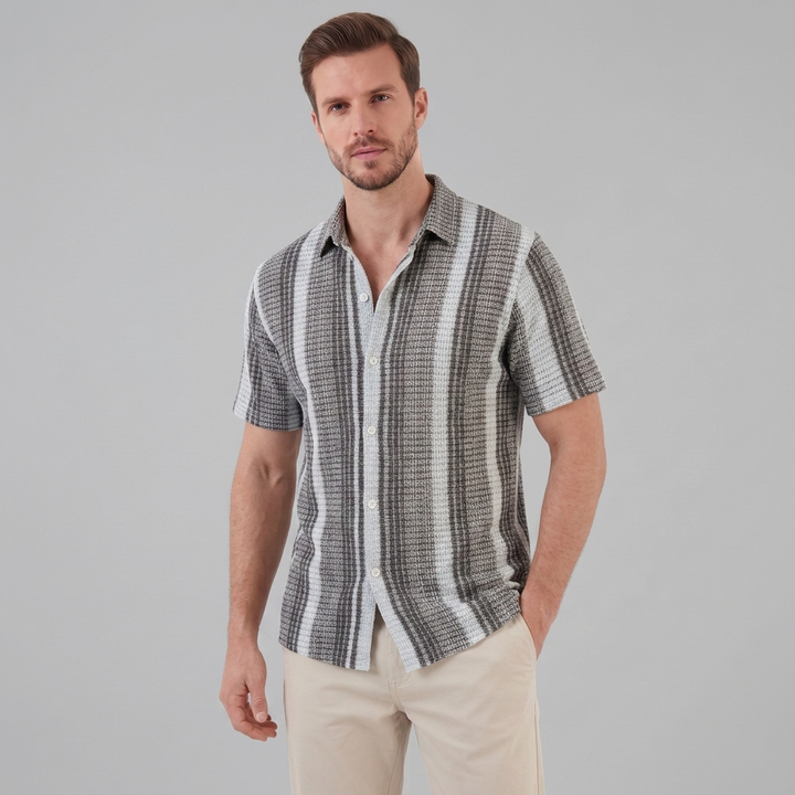 Short Sleeve Striped Shirt Men Casual Summer