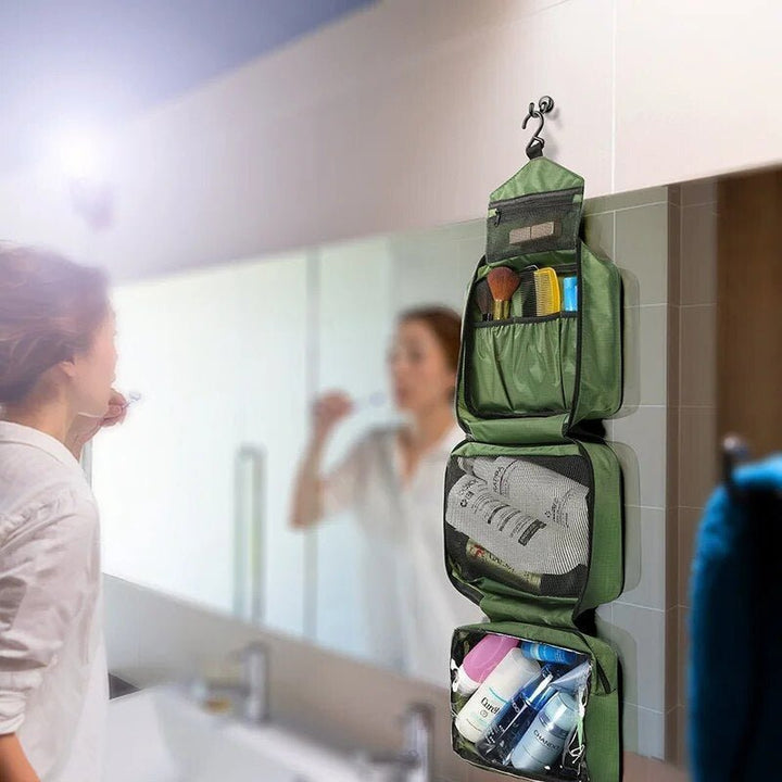 Hanging Travel Toiletry Organizer Bag with Metal Hook, Water-Resistant, Foldable, 24x15x10 cm