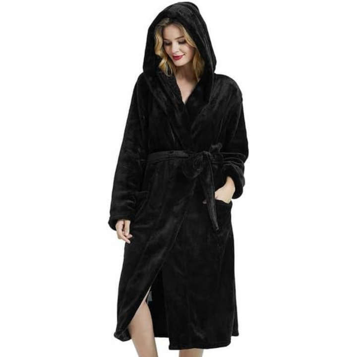 Women's Hooded Fleece Bathrobe with Pockets