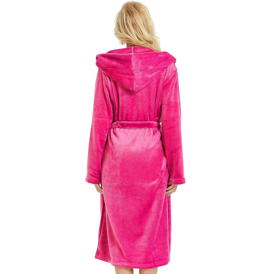 Women's Hooded Fleece Bathrobe with Pockets
